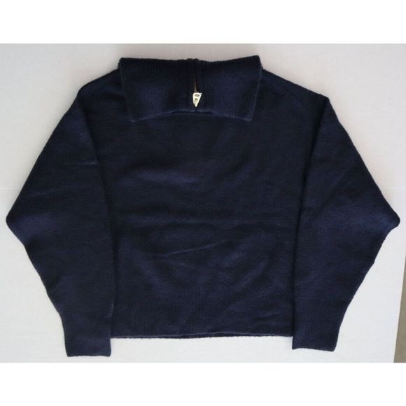 J. Crew BJ568 Womens Sz S Navy Blue Relaxed Half-Zip Ribbed Stretch Sweater $128 - Picture 2 of 8